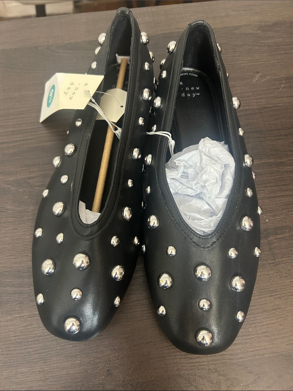 a new day Black Faux Leather Studded Ballet Flats